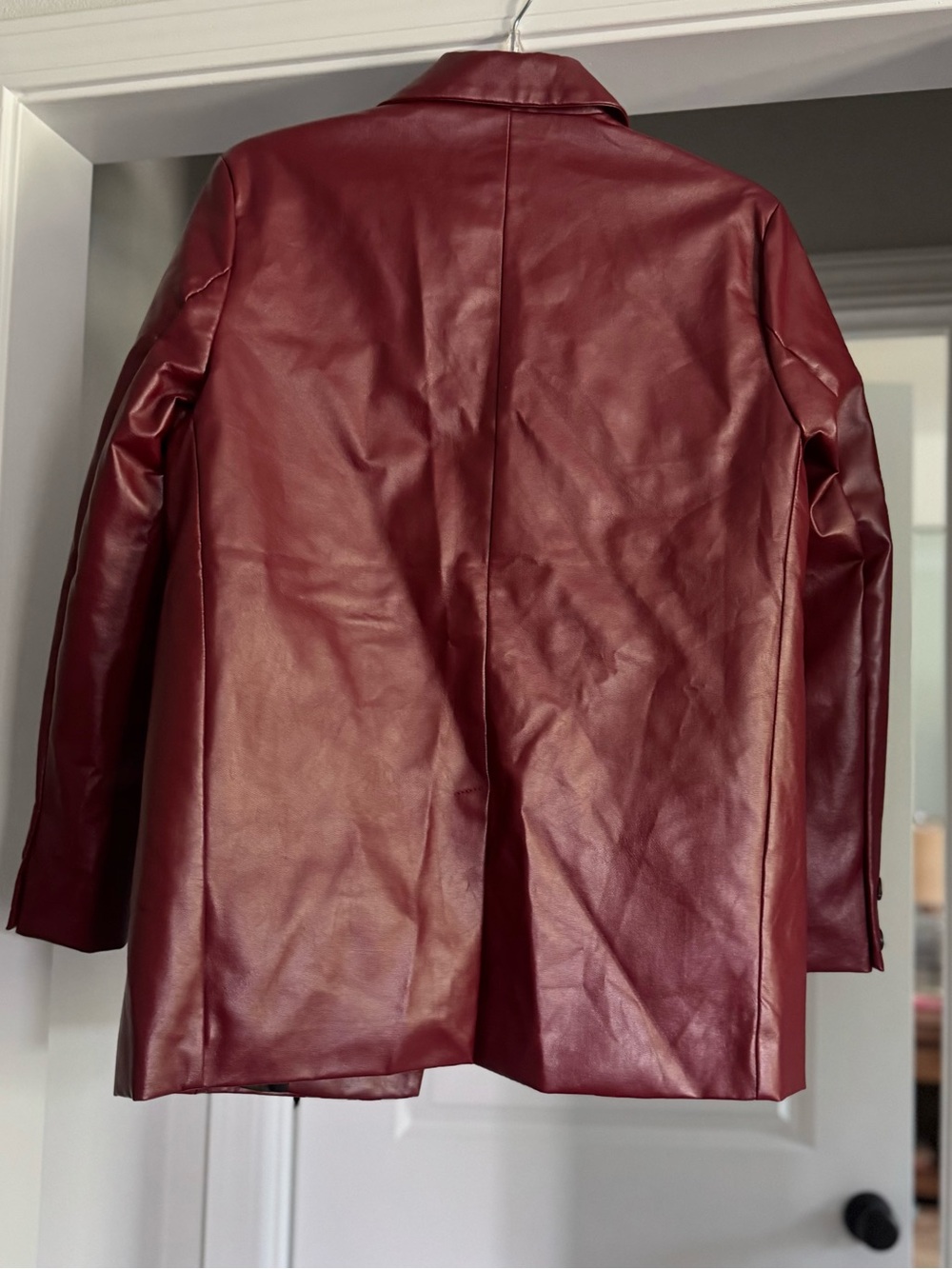 Princess Polly Woman’s Burgundy Leather Blazer Jacket - Picture 2 of 7